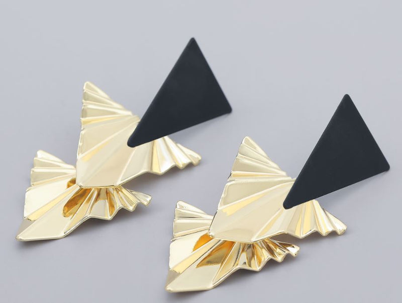 Gold Black Arrow Earrings