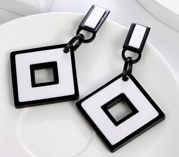 Black White Geometric Earrings