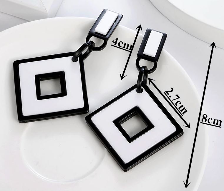 Black White Geometric Earrings