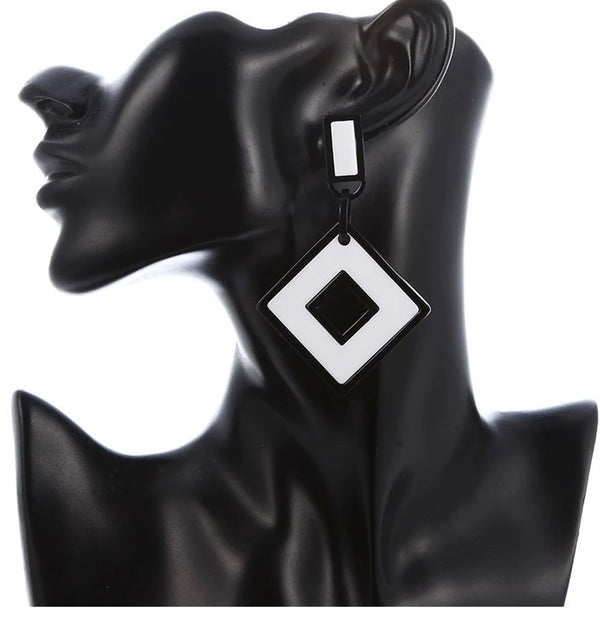 Black White Geometric Earrings