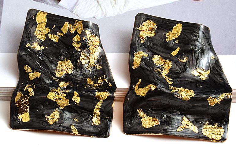 Gold Flakes Earrings-Black