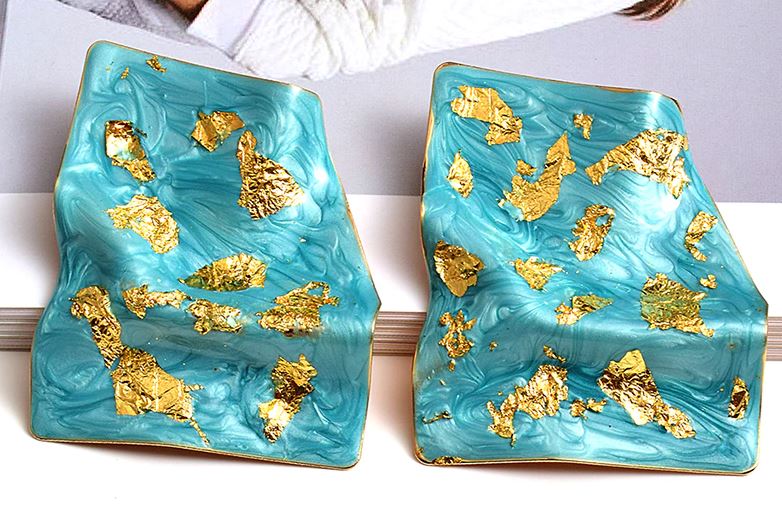 Gold Flakes Earrings-Teal