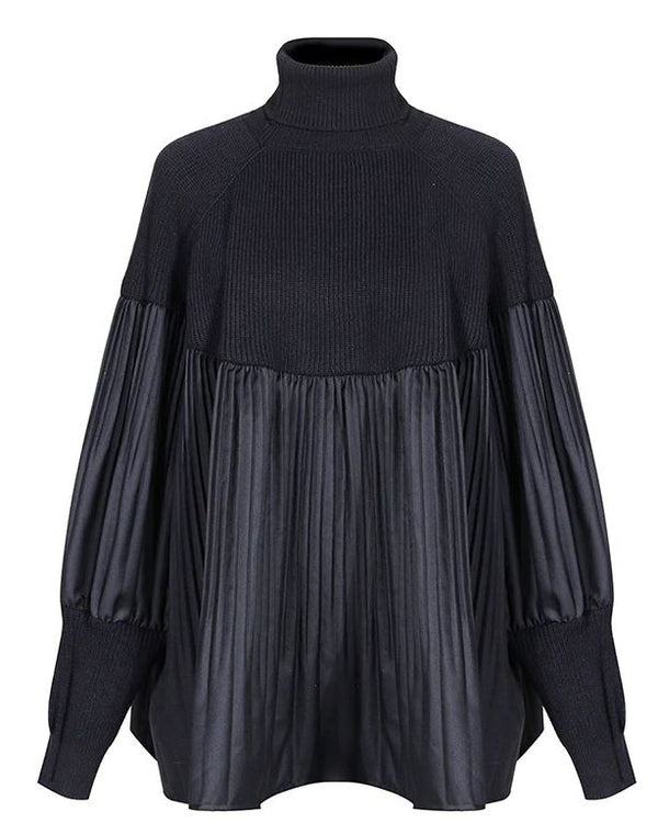 Pleated Turtleneck Sweater