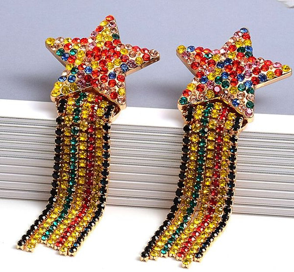 Star Dangle Earrings-Multi