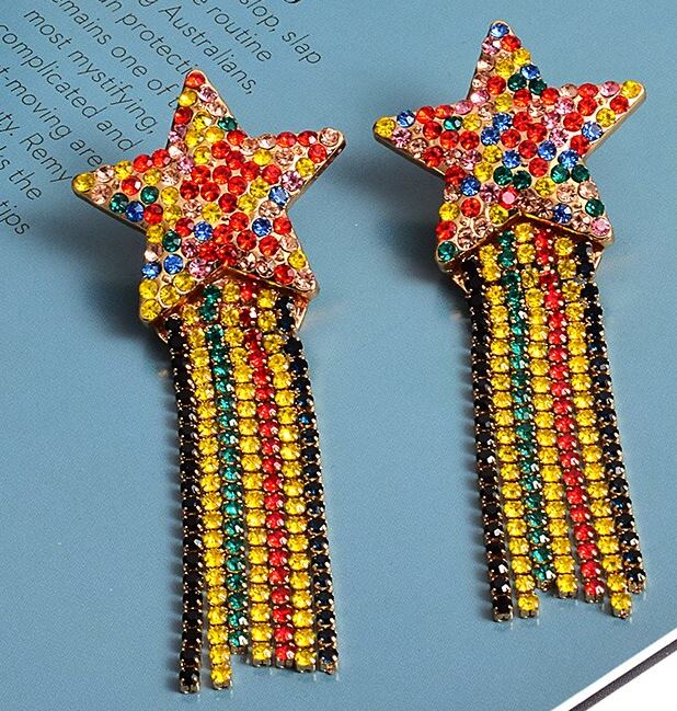 Star Dangle Earrings-Multi