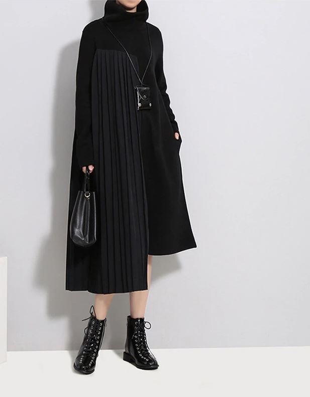 Hi Low Pleated Sweater Dress (2 Colors)