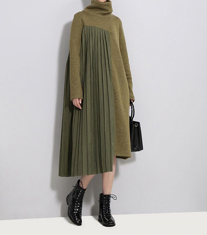 Hi Low Pleated Sweater Dress (2 Colors)