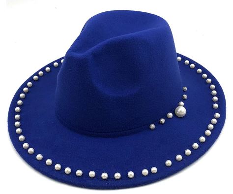 Scattered Pearls Fedora Hat (Royal Blue ONLY)