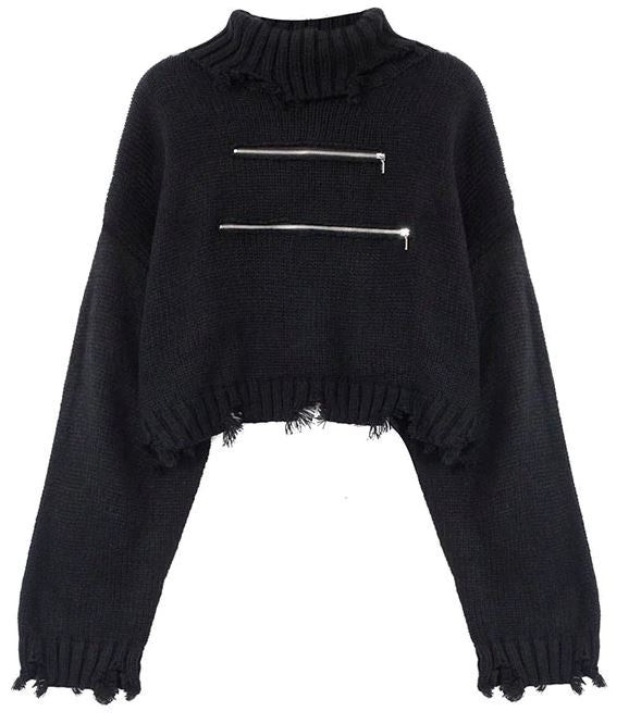 Distressed Zipper Sweater